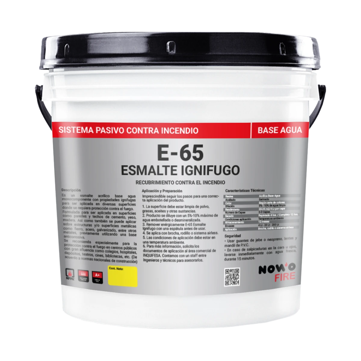 Esmalte Ignífugo E-65 – Autoextinguible al Agua – Brillante – Nowo Fire – 4L